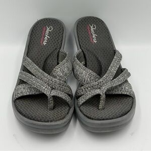 Skechers Women Heather Grey Wedges Sandals Thongs SZ 9M Memori Foam Staps Fabric